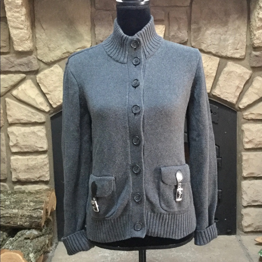 American Living Grey Cardigan Sweater Sz M